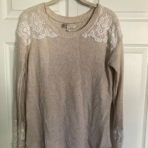 LC Lauren Conrad Beige & Lace Sweater